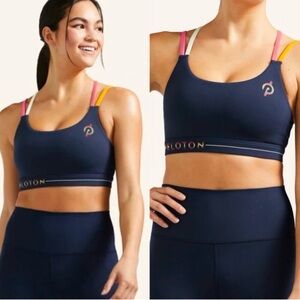 Peloton strappy navy, pink, and mustard sports bra - SMALL